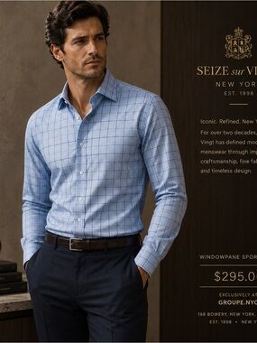Light Blue Windowpane Dress Shirt seize sur vint NY  luxury shirts